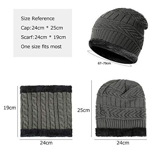 Ndier Conjunto De Bufanda Sombrero para Hombre y Mujer de Gorro de Invierno Unisex Sombrero Caliente de Punto Gorra Bufanda con Forro de Lana (Gris)