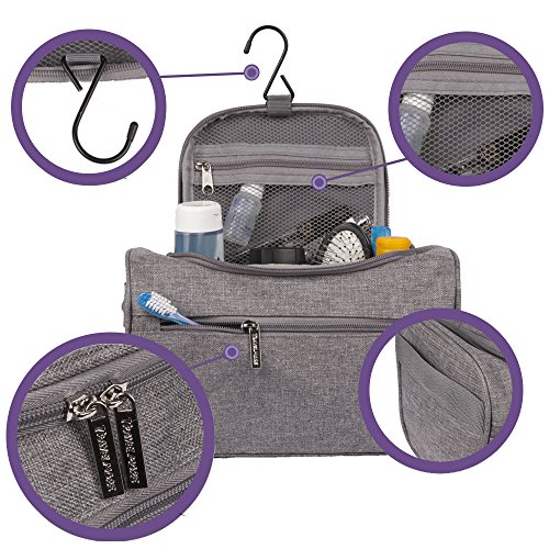 Neceser de Viaje para Colgar, Dopp Kit, Bolso de Aseo y Organizador de con Gancho para Accesorios de Viaje, Artículos de Higiene, Maquillaje y Afeitada, para Hombres y Mujeres – Color Gris