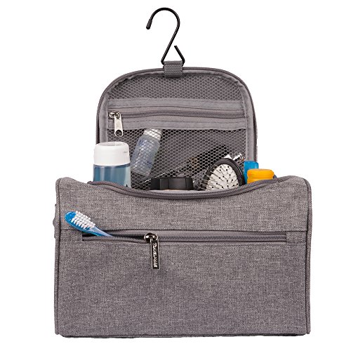 Neceser de Viaje para Colgar, Dopp Kit, Bolso de Aseo y Organizador de con Gancho para Accesorios de Viaje, Artículos de Higiene, Maquillaje y Afeitada, para Hombres y Mujeres – Color Gris