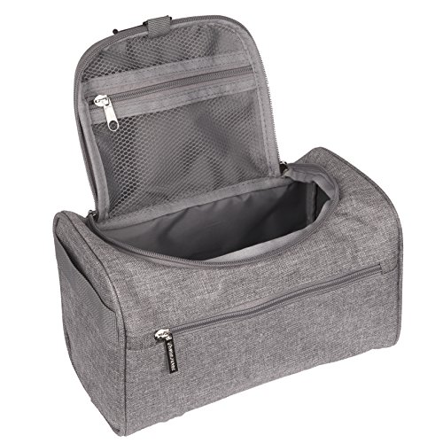 Neceser de Viaje para Colgar, Dopp Kit, Bolso de Aseo y Organizador de con Gancho para Accesorios de Viaje, Artículos de Higiene, Maquillaje y Afeitada, para Hombres y Mujeres – Color Gris