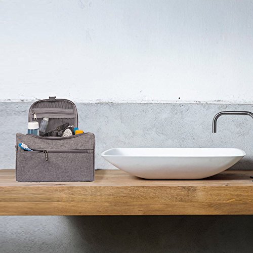 Neceser de Viaje para Colgar, Dopp Kit, Bolso de Aseo y Organizador de con Gancho para Accesorios de Viaje, Artículos de Higiene, Maquillaje y Afeitada, para Hombres y Mujeres – Color Gris