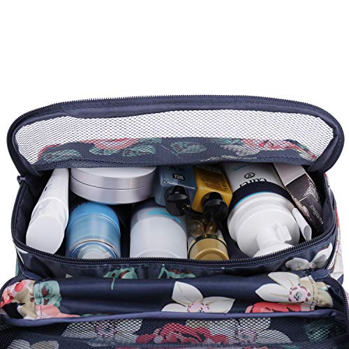 Neceser de viaje para colgar en el baño, organizador de maquillaje y cosméticos, para mujeres y niñas, resistente al agua Azul Peonía Azul Tamaño libre