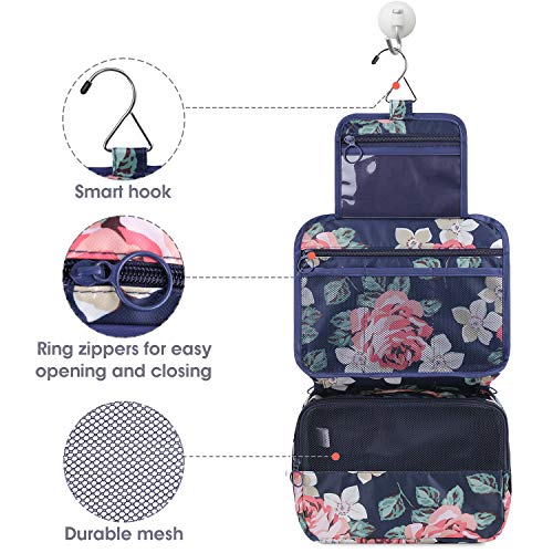 Neceser de viaje para colgar en el baño, organizador de maquillaje y cosméticos, para mujeres y niñas, resistente al agua Azul Peonía Azul Tamaño libre