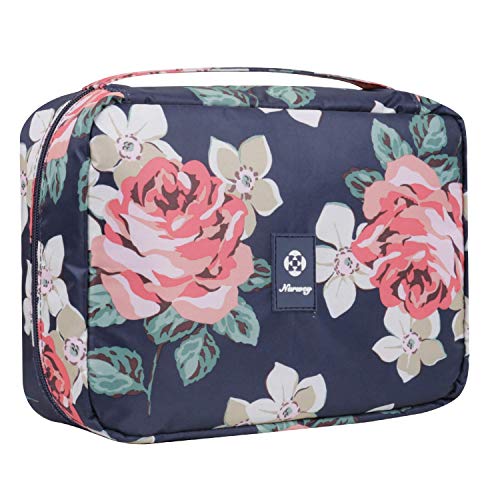Neceser de viaje para colgar en el baño, organizador de maquillaje y cosméticos, para mujeres y niñas, resistente al agua Azul Peonía Azul Tamaño libre