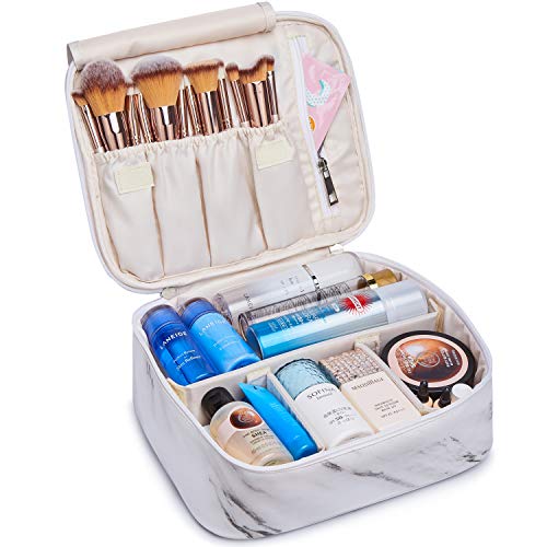 Neceser de viaje para maquillaje, organizador grande para mujeres y niñas (Mármol)