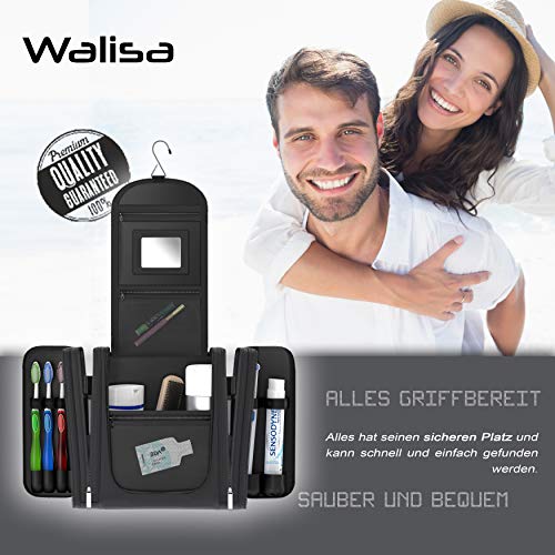 Neceser Walisa para colgar para caballero y señora, negro, neceser, bolsa de aseo, bolsa de viaje, bolsa de cosmética