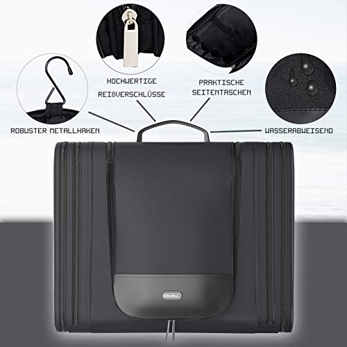 Neceser Walisa para colgar para caballero y señora, negro, neceser, bolsa de aseo, bolsa de viaje, bolsa de cosmética