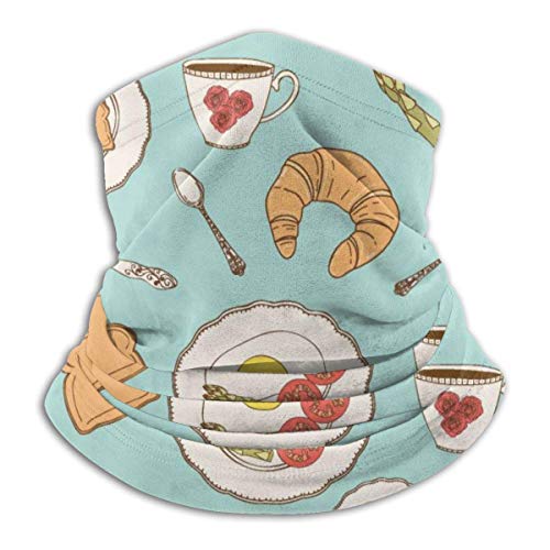 Neck Scarf,Calentador del Cuello,Bufanda,Pasamontañas,Huevo Frito Croissant Café Tomate Calentador De Cuello Suave Pasamontañas Capucha para Motocicleta Ciclismo Correr Esquí Snowboard Diademas