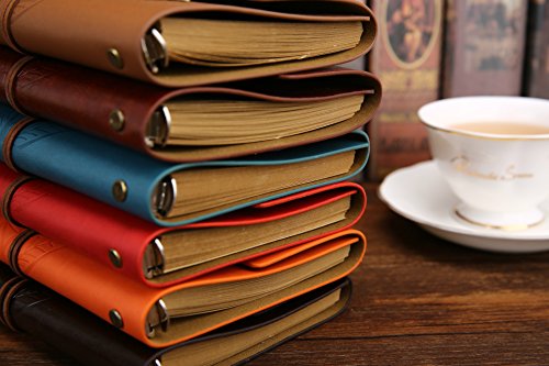 NectaRoy Retro Vintage Ubierta de Cuero de la PU Cuaderno Agenda Bloc Libro Cuaderno en Blanco Revista de Notas Patrón de Hojas Revista Diario Timón de Cuerda, Notebook Libreta Mano Escrito Viaje