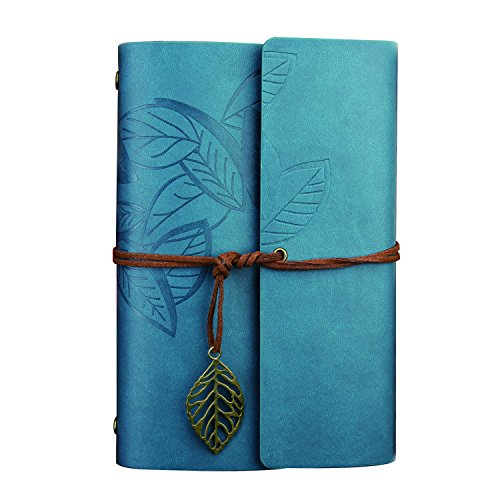 NectaRoy Retro Vintage Ubierta de Cuero de la PU Cuaderno Agenda Bloc Libro Cuaderno en Blanco Revista de Notas Patrón de Hojas Revista Diario Timón de Cuerda, Notebook Libreta Mano Escrito Viaje