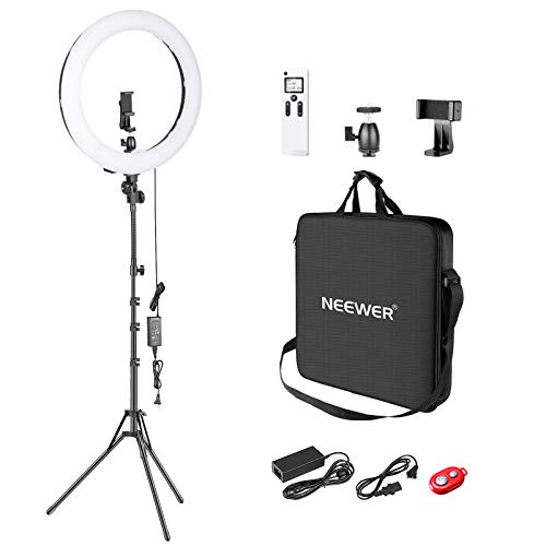 Neewer Kit Luz Anillo Versión Mejorada-1,8cm Ultra Delgado - 48cm, 3200-5600K, Luz Anillo LED Regulable con Soporte Luz, Soporte para Teléfono Giratorio, Adaptador Zapata para Retratos