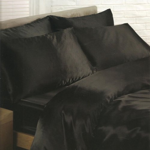 Negro satinado individual Tamaño Funda nórdica, sábana bajera y 2 fundas de almohada Ropa de cama