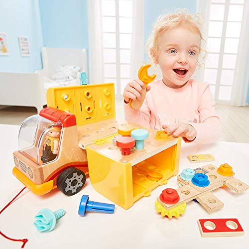 Nene Toys - Camión de Madera con Herramientas de Juguete - Juego de Construcción para Niños Niñas de 2 3 4 5 años – Juguete Educativo Infantil Que Desarrolla Habilidades Cognitivas Stem y Motrices
