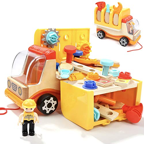 Nene Toys - Camión de Madera con Herramientas de Juguete - Juego de Construcción para Niños Niñas de 2 3 4 5 años – Juguete Educativo Infantil Que Desarrolla Habilidades Cognitivas Stem y Motrices