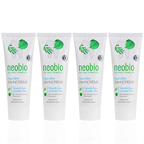 NEOBIO - Pasta dentífrica sin fluoruro (4 x 75 ml), romero y sabor mágico, pasta de dientes ecológica, vegano, sin fluoruro, cosmética natural