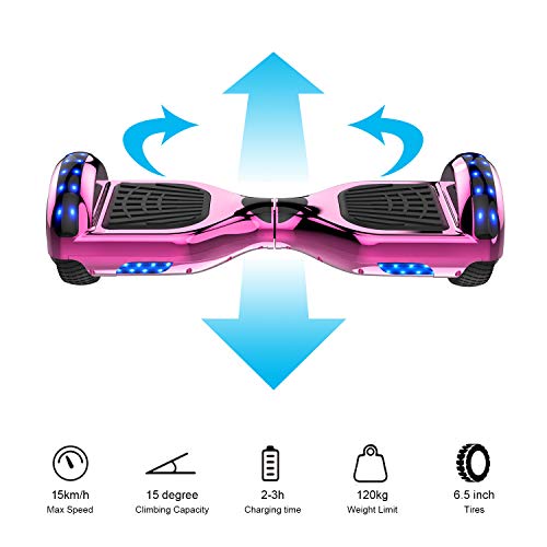 NEOMOTION Overboard 6.5 Pulgadas Self-Balancing Scooter con Bluetooth LED Flash Scooter Eléctrico con Potente Motor Intermitente Patinete Eléctrico Nuevo Modelo Juguete y Regalo para Niños (Rosa)