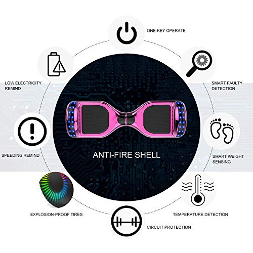 NEOMOTION Overboard 6.5 Pulgadas Self-Balancing Scooter con Bluetooth LED Flash Scooter Eléctrico con Potente Motor Intermitente Patinete Eléctrico Nuevo Modelo Juguete y Regalo para Niños (Rosa)