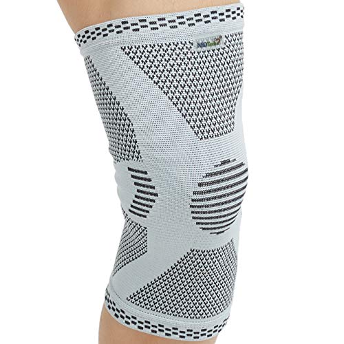 Neotech Care - Rodillera de fibra de bambú (1 Unidad) - Material ligero, elástico, cómodo y transpirable - Para hombre, mujer y adolescentes - Rodilla derecha o izquierda - Gris - XS