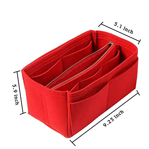 NEPAK Bolso Organizador de Fieltro,Organizador Bolsos de Mujer,Bolsa de Cremallera Desmontable y Llavero(Beige, M)