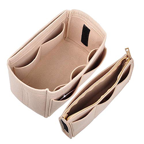 NEPAK Bolso Organizador de Fieltro,Organizador Bolsos de Mujer,Bolsa de Cremallera Desmontable y Llavero(Beige, M)