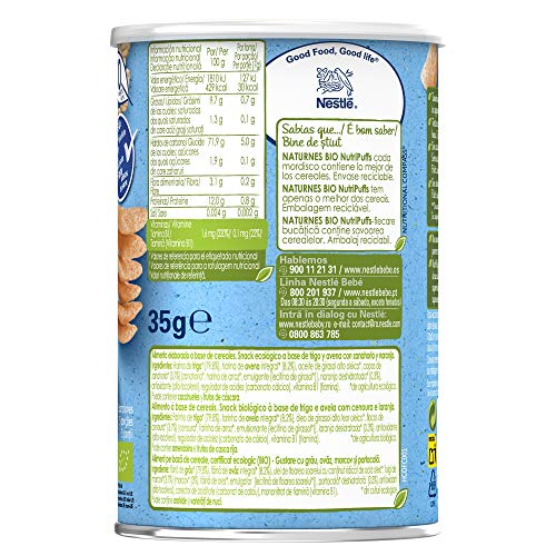 Nestlé Naturnes Bio Nutri Puffs Snack De Cereales Con Zanahoria, A Partir De 10 Meses  - Pack de 5 envases x 35g