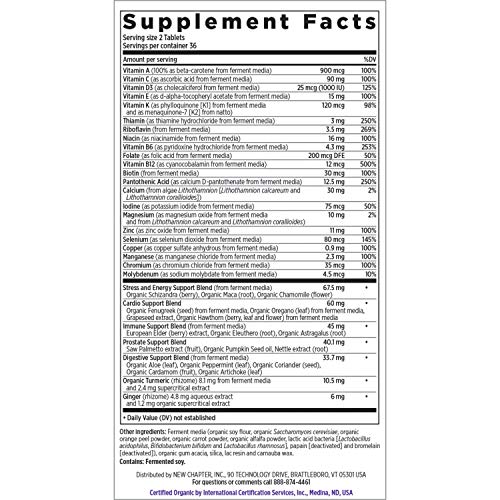 New Chapter Every Man, Men's Multivitamin Fermented with Probiotics + Selenium + B Vitamins + Vitamin D3 + Organic Non-GMO Ingredients - 72 ct