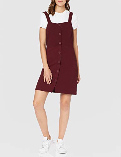 New Look ELE Crepe Fitted BTN Pinny Vestido, Rojo (Dark Burgundy 67), 46 ES para Mujer