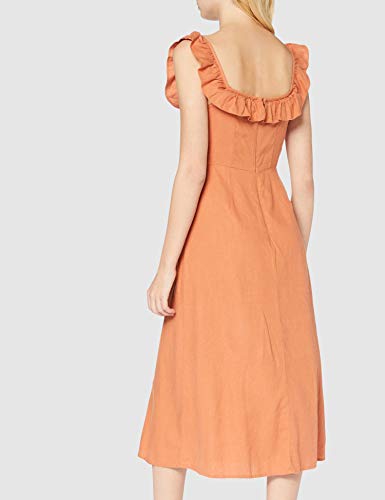 New Look Linen Bardot Vestido, Marrón (Rust 25), 40 (Talla del Fabricante: 12) para Mujer