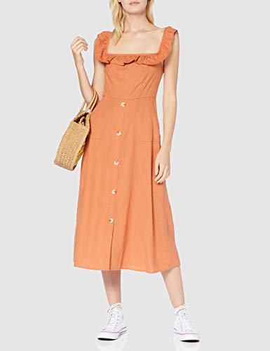 New Look Linen Bardot Vestido, Marrón (Rust 25), 40 (Talla del Fabricante: 12) para Mujer