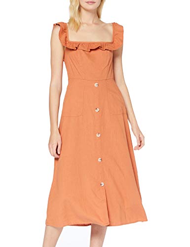 New Look Linen Bardot Vestido, Marrón (Rust 25), 40 (Talla del Fabricante: 12) para Mujer