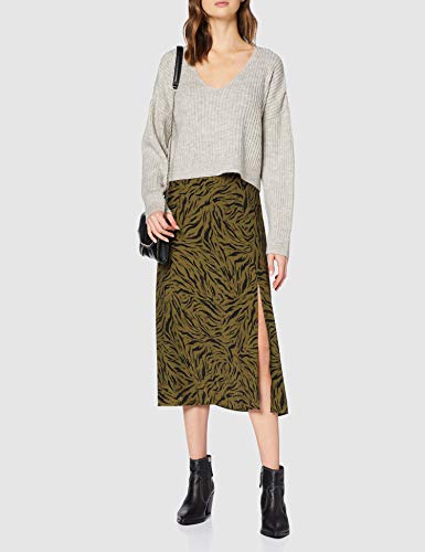New Look Tara Tiger Split Midi s12 Falda, Marrón (Dark Khaki 34), 40 (Talla del Fabricante: 12) para Mujer