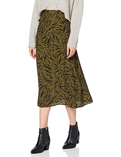 New Look Tara Tiger Split Midi s12 Falda, Marrón (Dark Khaki 34), 40 (Talla del Fabricante: 12) para Mujer