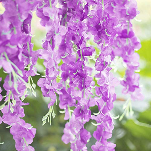 New rui cheng Artificial Flowe Vine Ratta Guirnalda Colgante Seda Wisteria Flores Púrpura 12Paquete Conjunto Flores Falsas Hojas Verdes Planta de Plástico Para Fiesta en Casa Jardín Decoración de Boda