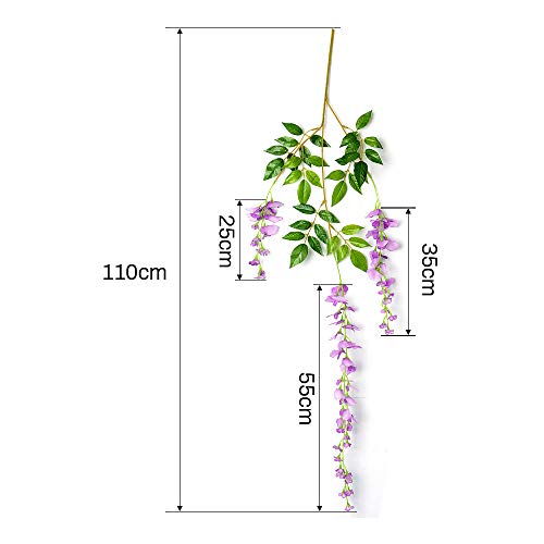 New rui cheng Artificial Flowe Vine Ratta Guirnalda Colgante Seda Wisteria Flores Púrpura 12Paquete Conjunto Flores Falsas Hojas Verdes Planta de Plástico Para Fiesta en Casa Jardín Decoración de Boda