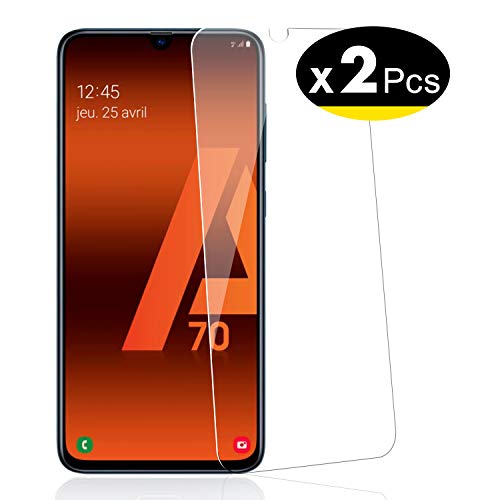 NEW'C 2 Unidades, Protector de Pantalla para Samsung Galaxy A70, Antiarañazos, Antihuellas, Sin Burbujas, Dureza 9H, 0.33 mm Ultra Transparente, Vidrio Templado Ultra Resistente