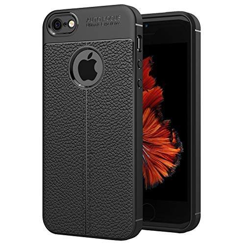 NEW'C Funda iPhone 5/5S/SE Funda Protectora con absorción de Impactos y Efecto de Cuero [Gel Silicona]