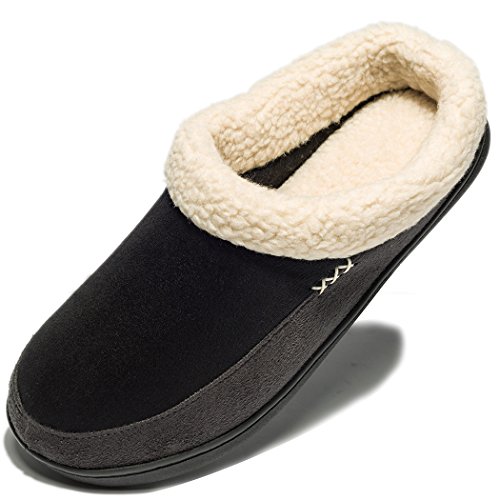 NewDenBer Mujer Zapatillas de Suede casa Espuma de Memoria de Cálido Interior Lana al Aire Libre Forro de Felpa Suela Antideslizante Zapatos (35/36 EU, 002 Negro Gris (Black Grey))