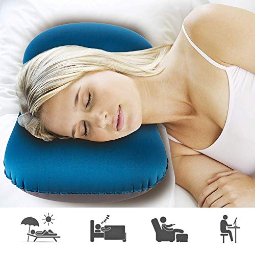 Newdora Almohada Hinchable, Almohada Camping, Almohada de Viaje Inflable, Almohada Inflable Ultraligera, Adecuado para para Camping, Playa, Viajes, Montañismo & Avión, Azul
