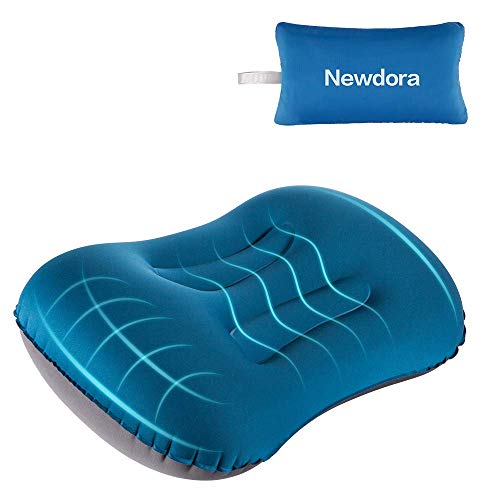 Newdora Almohada Hinchable, Almohada Camping, Almohada de Viaje Inflable, Almohada Inflable Ultraligera, Adecuado para para Camping, Playa, Viajes, Montañismo & Avión, Azul