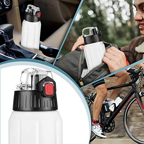 Newdora Botella Agua Deportiva, Botella Termica con Doble Asilamiento al Vacío,sin BPA, 316 Acero Inoxidable, Mantiene Bebidas Frías o Calientes para Viaje, Correr, Gimnasio, Ciclismo,600ML,Blanco