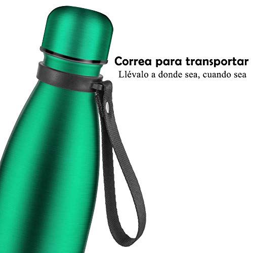 Newdora Botella de Agua Acero Inoxidable 500ml, Aislamiento de Vacío de Doble Pared, Botellas de Frío/Caliente, con 1 un Cepillo de Limpieza, para Niños, Deporte, Oficina, Gimnasio, Ciclismo