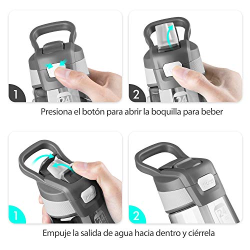 Newdora Botella de Agua Deportes 750ml, Botella Agua Niños Sin BPA, con Pajita, Cepillo de Limpieza y Tapón a Prueba de Fugas, Botella Agua Deportiva para Niños, Adultos, Sport, Gimnasio, Trekking