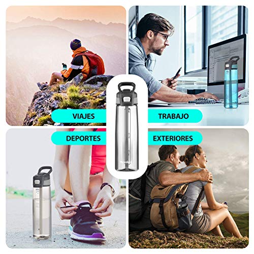 Newdora Botella de Agua Deportes 750ml, Botella Agua Niños Sin BPA, con Pajita, Cepillo de Limpieza y Tapón a Prueba de Fugas, Botella Agua Deportiva para Niños, Adultos, Sport, Gimnasio, Trekking