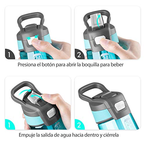 Newdora Botella de Agua Deportes 750ml, Botella Agua Niños Sin BPA, con Pajita, Cepillo de Limpieza y Tapón a Prueba de Fugas, Botella Agua Deportiva para Niños, Adultos, Sport, Gimnasio, Trekking