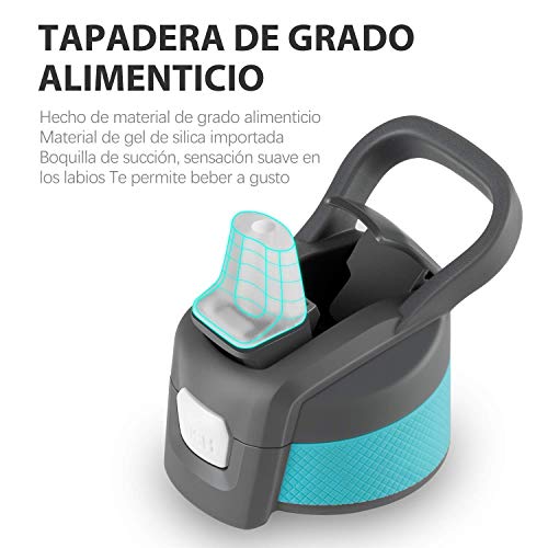 Newdora Botella de Agua Deportes 750ml, Botella Agua Niños Sin BPA, con Pajita, Cepillo de Limpieza y Tapón a Prueba de Fugas, Botella Agua Deportiva para Niños, Adultos, Sport, Gimnasio, Trekking