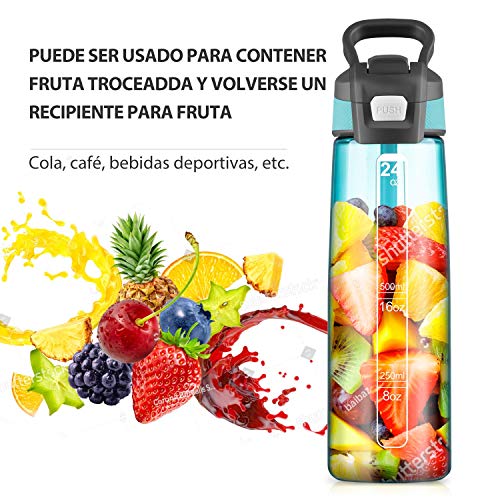 Newdora Botella de Agua Deportes 750ml, Botella Agua Niños Sin BPA, con Pajita, Cepillo de Limpieza y Tapón a Prueba de Fugas, Botella Agua Deportiva para Niños, Adultos, Sport, Gimnasio, Trekking