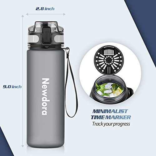 Newdora Botella de Agua Deportiva, 650ml, Plástico de Poliéster, Sin BPA, a Prueba de Fugas, Botella Agua Bicicleta, Botella con Filtro, para Viaje, Gimnasio, Correr