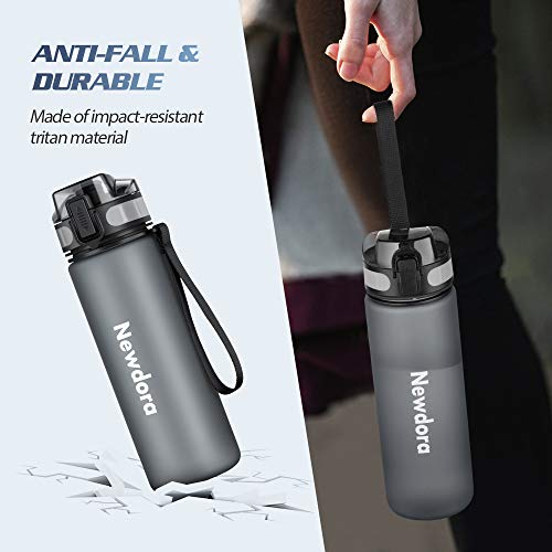 Newdora Botella de Agua Deportiva, 650ml, Plástico de Poliéster, Sin BPA, a Prueba de Fugas, Botella Agua Bicicleta, Botella con Filtro, para Viaje, Gimnasio, Correr