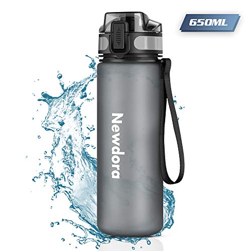 Newdora Botella de Agua Deportiva, 650ml, Plástico de Poliéster, Sin BPA, a Prueba de Fugas, Botella Agua Bicicleta, Botella con Filtro, para Viaje, Gimnasio, Correr