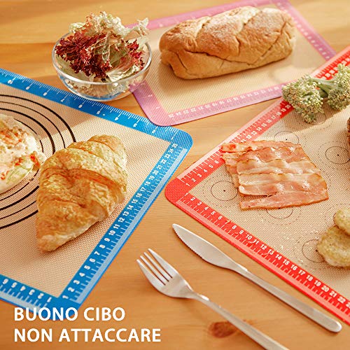 Newdora Tapetes de Silicona para Hornear, Juego de 3 Unidades Accesorios Utensilios de Cocina de Silicona, Tapetes para Amasar, Pizza, Galletas, Pan, Fondant, Resistentes al Calor, Antiadherentes